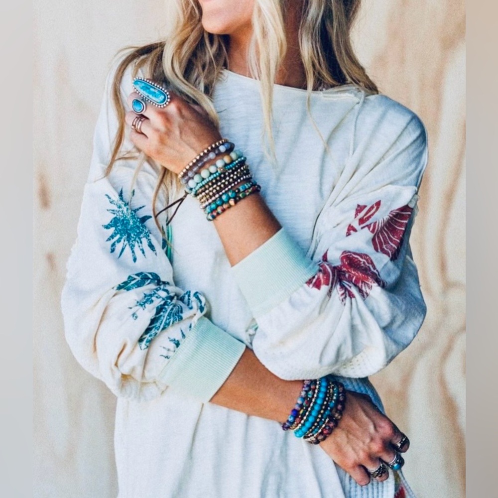 Three Bird Nest South Beach Sands  Hoodie Pullover Boho Waffle Raw Hem Shells